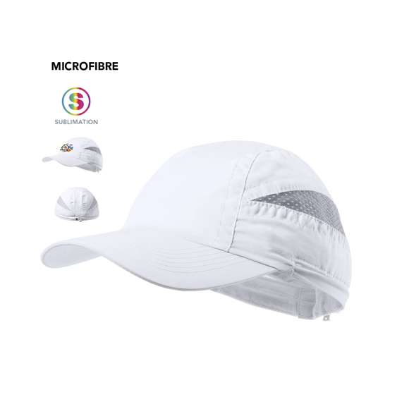 Gorra deportiva de 7 paneles en suave microfibra de diseño bicolor en vivos colores. Cierre elástico con accesorio de ajuste y paneles de redecilla para el sudor.