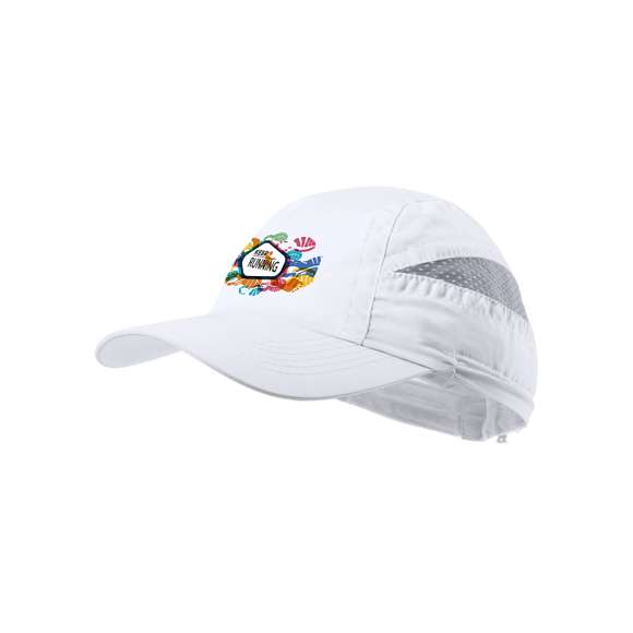 Gorra deportiva de 7 paneles en suave microfibra de diseño bicolor en vivos colores. Cierre elástico con accesorio de ajuste y paneles de redecilla para el sudor.