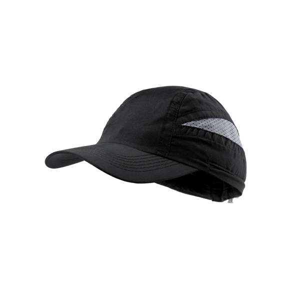 Gorra deportiva de 7 paneles en suave microfibra de diseño bicolor en vivos colores. Cierre elástico con accesorio de ajuste y paneles de redecilla para el sudor.
