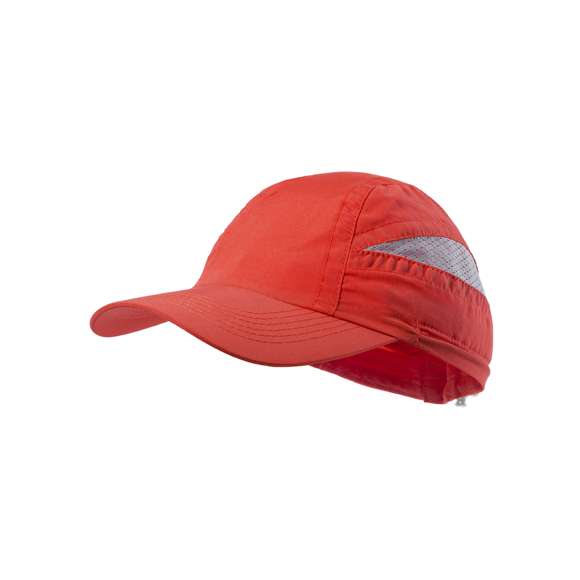 Gorra deportiva de 7 paneles en suave microfibra de diseño bicolor en vivos colores. Cierre elástico con accesorio de ajuste y paneles de redecilla para el sudor.