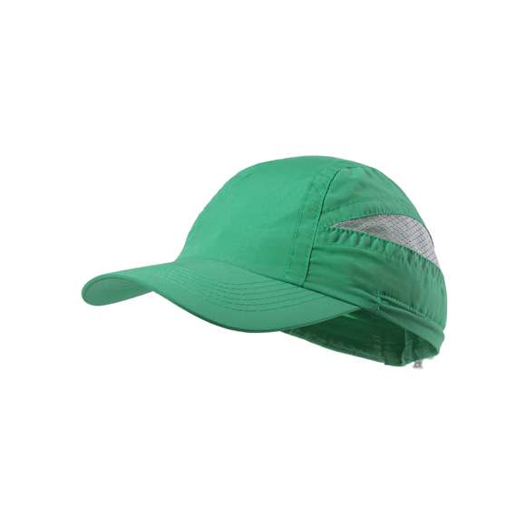 Gorra deportiva de 7 paneles en suave microfibra de diseño bicolor en vivos colores. Cierre elástico con accesorio de ajuste y paneles de redecilla para el sudor.