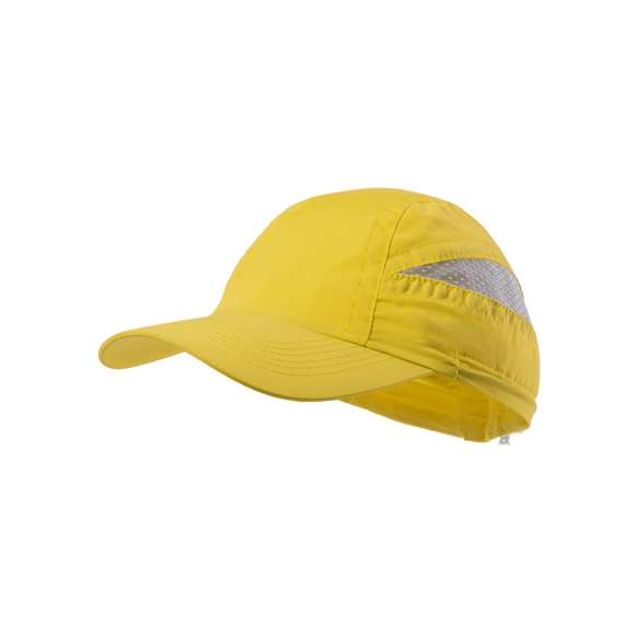 Gorra deportiva de 7 paneles en suave microfibra de diseño bicolor en vivos colores. Cierre elástico con accesorio de ajuste y paneles de redecilla para el sudor.