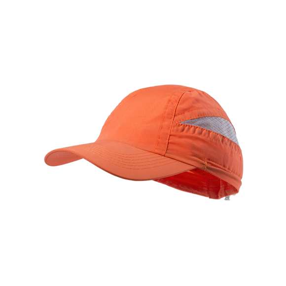 Gorra deportiva de 7 paneles en suave microfibra de diseño bicolor en vivos colores. Cierre elástico con accesorio de ajuste y paneles de redecilla para el sudor.