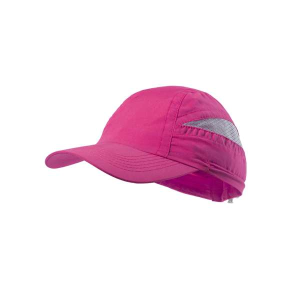 Gorra deportiva de 7 paneles en suave microfibra de diseño bicolor en vivos colores. Cierre elástico con accesorio de ajuste y paneles de redecilla para el sudor.