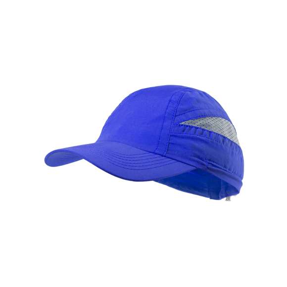 Gorra deportiva de 7 paneles en suave microfibra de diseño bicolor en vivos colores. Cierre elástico con accesorio de ajuste y paneles de redecilla para el sudor.