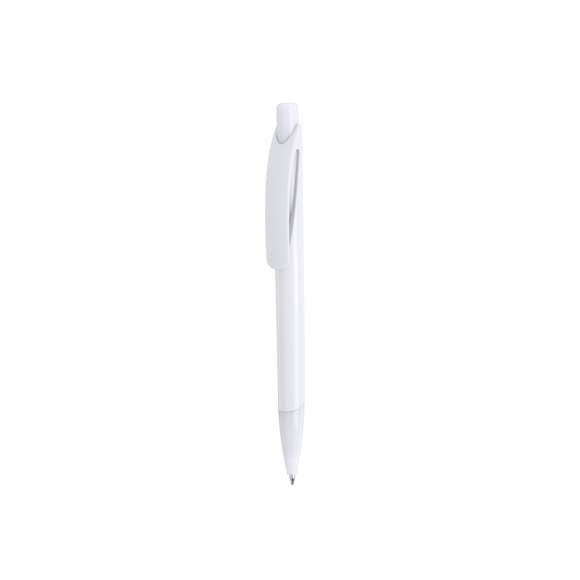  	Bolígrafo de mecanismo pulsador de atrevido diseño bicolor con accesorios en vivos colores sólidos y cuerpo de suave acabado en color blanco sólido. Con original clip curvado a y punta a juego. Tinta azul.