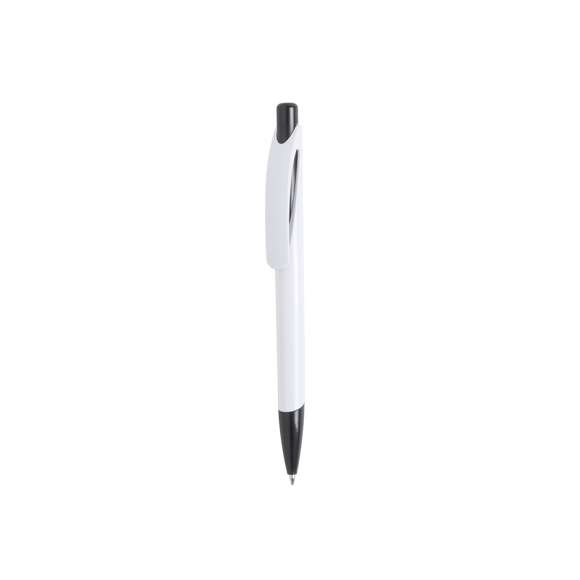  	Bolígrafo de mecanismo pulsador de atrevido diseño bicolor con accesorios en vivos colores sólidos y cuerpo de suave acabado en color blanco sólido. Con original clip curvado a y punta a juego. Tinta azul.