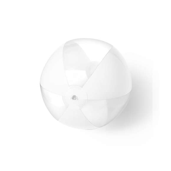 Balón inflable de PVC con diseño bicolor en combinación de paneles blancos y transparentes en vivos colores.