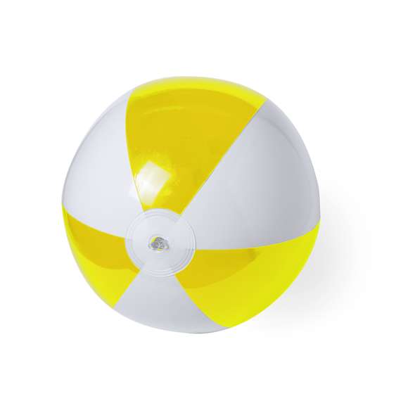 Balón inflable de PVC con diseño bicolor en combinación de paneles blancos y transparentes en vivos colores.