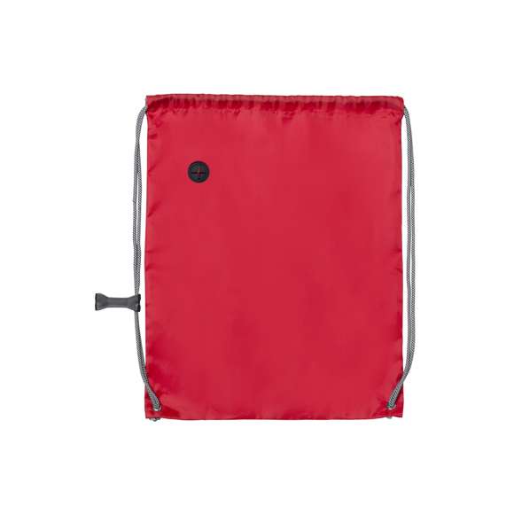 Mochila de cuerdas en suave poliéster 190T de vivos colores. Con salida de auriculares, cuerdas autocierre extra gruesas en color gris con accesorio de ajuste y esquinas con argollas metálicas y refuerzo.