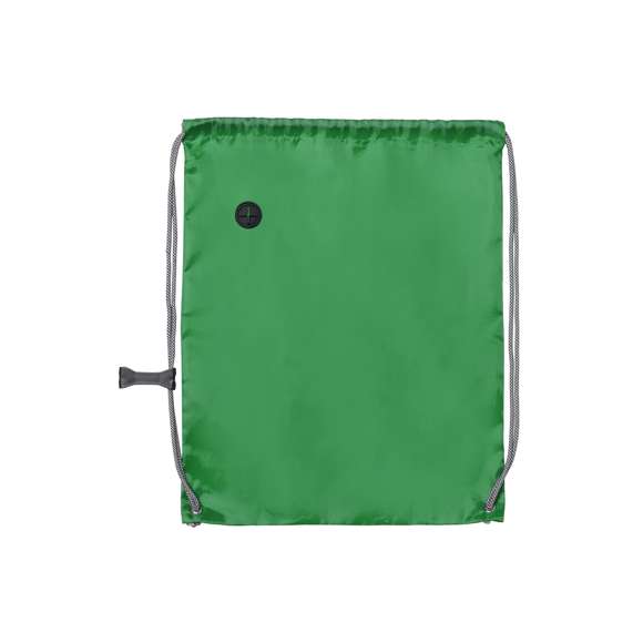 Mochila de cuerdas en suave poliéster 190T de vivos colores. Con salida de auriculares, cuerdas autocierre extra gruesas en color gris con accesorio de ajuste y esquinas con argollas metálicas y refuerzo.
