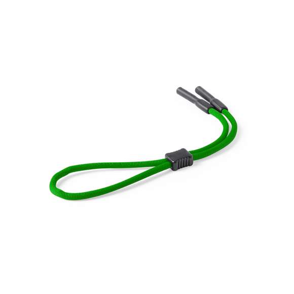 Original cinta para gafas con enganches de seguridad para todo tipo de patillas. En resistente poliéster de vivos colores. Accesorio de ajuste de seguridad con superficie lisa para marcaje.