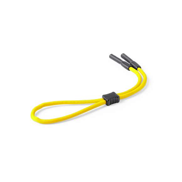 Original cinta para gafas con enganches de seguridad para todo tipo de patillas. En resistente poliéster de vivos colores. Accesorio de ajuste de seguridad con superficie lisa para marcaje.