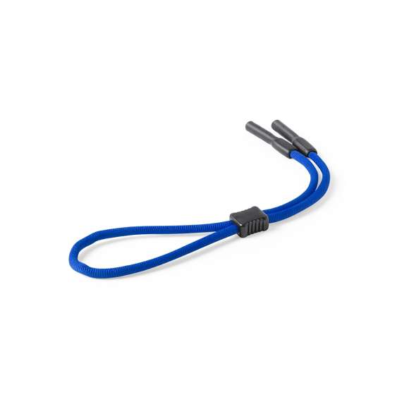 Original cinta para gafas con enganches de seguridad para todo tipo de patillas. En resistente poliéster de vivos colores. Accesorio de ajuste de seguridad con superficie lisa para marcaje.