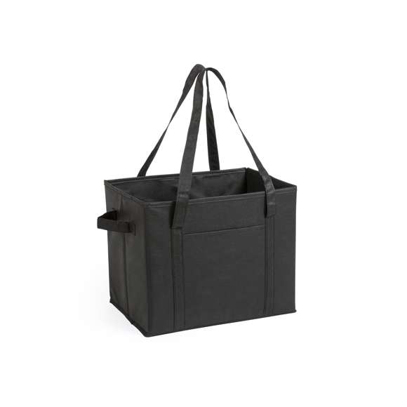 Organizador plegable para el maletero del coche en resistente non-woven de vivos colores. Con asas de transporte reforzadas, asa lateral, bolsillo frontal y base rígida para un firme ajuste.