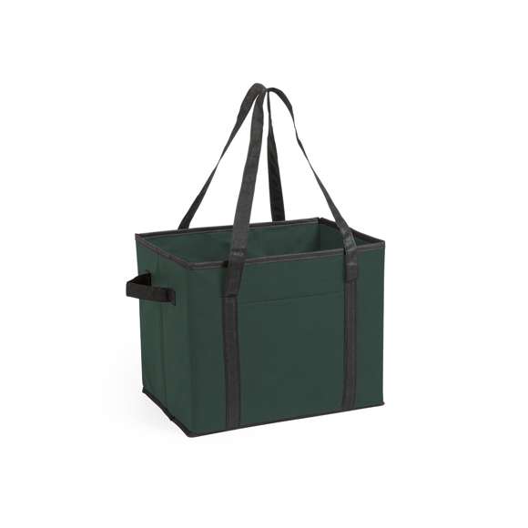 Organizador plegable para el maletero del coche en resistente non-woven de vivos colores. Con asas de transporte reforzadas, asa lateral, bolsillo frontal y base rígida para un firme ajuste.