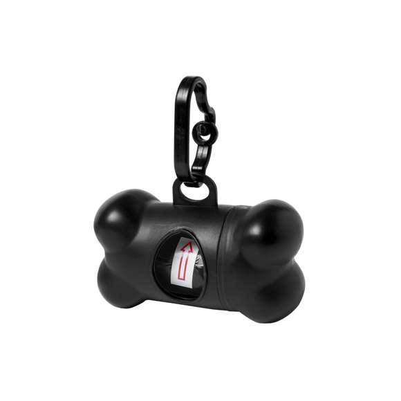  	Dispensador de bolsas para mascotas con resistente cuerpo en vivos colores y diseño de hueso. Con mosquetón de transporte a juego y 15 bolsas incluidas.