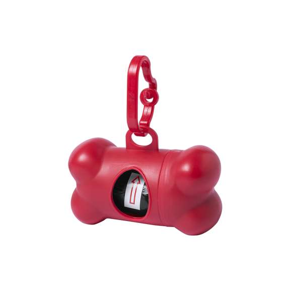  	Dispensador de bolsas para mascotas con resistente cuerpo en vivos colores y diseño de hueso. Con mosquetón de transporte a juego y 15 bolsas incluidas.