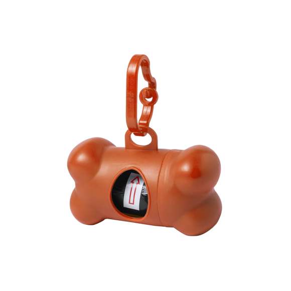  	Dispensador de bolsas para mascotas con resistente cuerpo en vivos colores y diseño de hueso. Con mosquetón de transporte a juego y 15 bolsas incluidas.