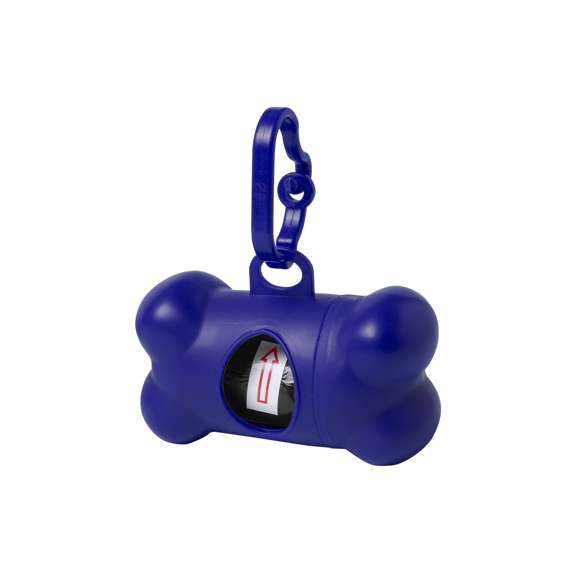  	Dispensador de bolsas para mascotas con resistente cuerpo en vivos colores y diseño de hueso. Con mosquetón de transporte a juego y 15 bolsas incluidas.