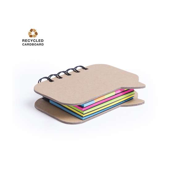  	Original bloc de notas adhesivas de anillas con diseño de bocadillo y tapas de suave tacto acabadas en resistente cartón reciclado rígido. Con 100 notas adhesivas grandes y 125 mini notas adhesivas.