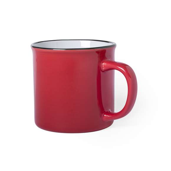 Taza de cerámica de 300ml de capacidad con diseño vintage. en combinación de exterior en variada gama de colores e interior en color blanco con borde negro. Presentada en caja individual.Disponible manual de instrucciones en español e inglés.