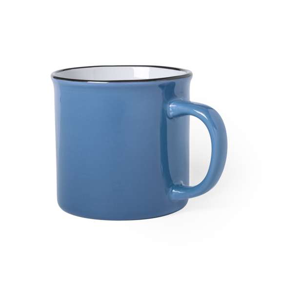 Taza de cerámica de 300ml de capacidad con diseño vintage. en combinación de exterior en variada gama de colores e interior en color blanco con borde negro. Presentada en caja individual.Disponible manual de instrucciones en español e inglés.