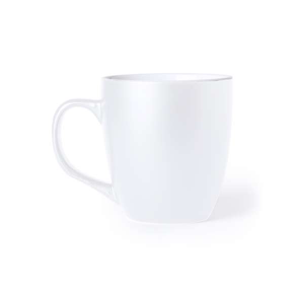 Taza de cerámica de 470ml de capacidad con exterior en variada gama de vivos colores e interior en color blanco. Presentada en caja individual.