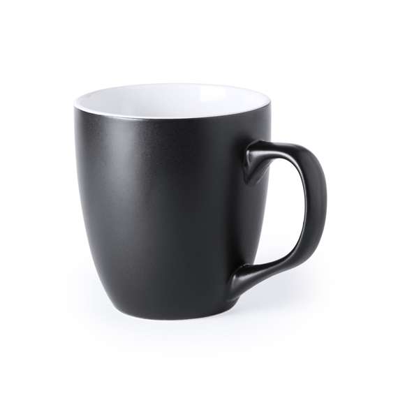 Taza de cerámica de 470ml de capacidad con exterior en variada gama de vivos colores e interior en color blanco. Presentada en caja individual.