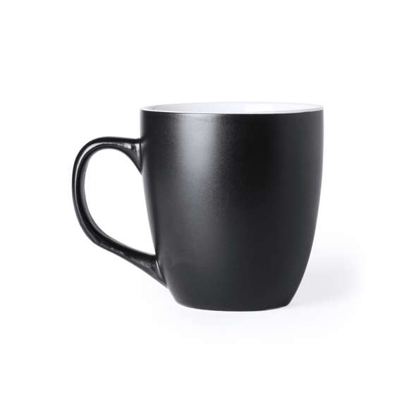 Taza de cerámica de 470ml de capacidad con exterior en variada gama de vivos colores e interior en color blanco. Presentada en caja individual.