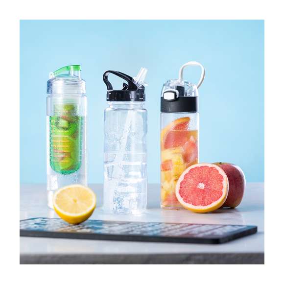 Bidón en alta calidad de 650ml de capacidad en material tritán resistente al calor y libre de BPA. Con dosificador, tapón a rosca de seguridad y disponible en variada gama de colores. Presentado en caja individual.