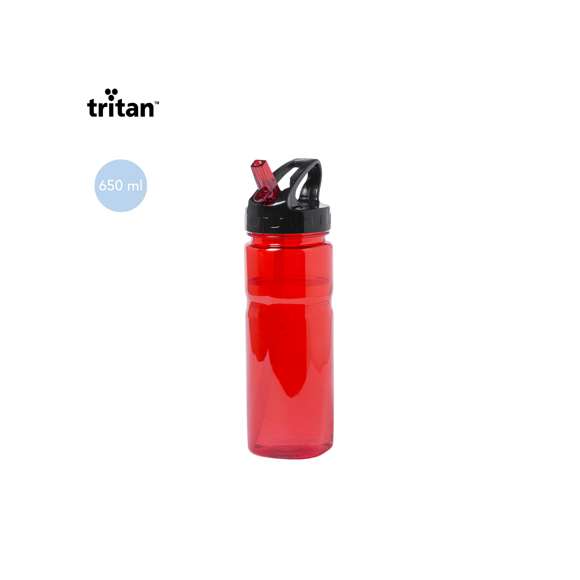 Bidón en alta calidad de 650ml de capacidad en material tritán resistente al calor y libre de BPA. Con dosificador, tapón a rosca de seguridad y disponible en variada gama de colores. Presentado en caja individual.