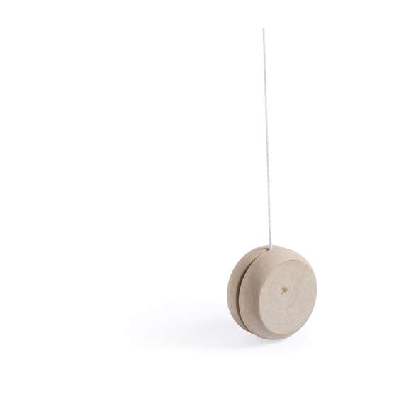 Yoyó en madera de pino pulida. Con hilo rizado de algodón en color blanco de 100 cm.