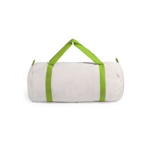 Bolso en material 100% algodón con acabado en color natural. Con asas de algodón reforzadas para hombro alrededor de toda la bolsa en variada gama de vivos colores. Cierre de cremallera.
