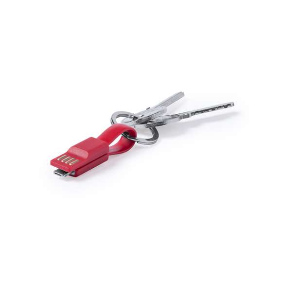 Cargador llavero USB en variada gama de vivos colores. Con conexión dual micro USB/lightning. Presentado en bolsa individual.