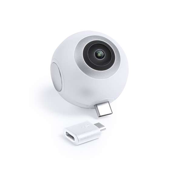 Cámara 360° con conexión Tipo-C y adaptador micro USB para dispositivos móviles Android. De alta calidad de captura de vídeo 360° con resolución HD 2048x1024p, especialmente diseñada para uso intensivo. APP disponible para disfrutar de los vídeos filmados en 360° en gafas de realidad virtual compatibles -no incluidas-. Presentada en atractiva caja de diseño.