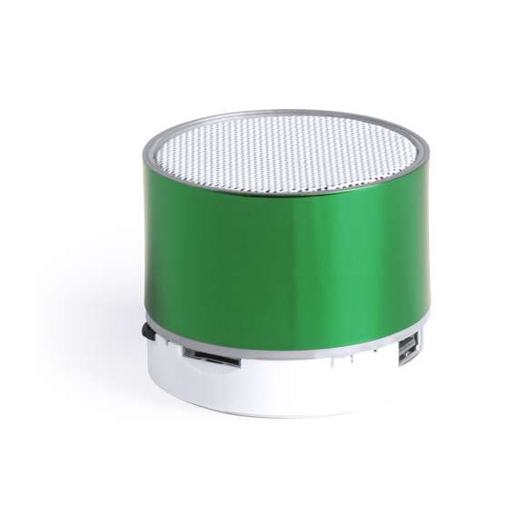 Compacto altavoz de conexión Bluetooth® con interior iluminado. Superficie exterior especialmente diseñada para marcaje en láser y así iluminar el logotipo marcado. De diseño bicolor con suave acabado y conexión Bluetooth® 3.0, ofrece 3W de potencia, tiene función de manos libres, una ranura para tarjetas micro SD de hasta 32 GB de capacidad, función radio FM, entrada auxiliar de línea mediante conexión jack de 3,5mm y soportes de goma antideslizantes en la base. Compatible con iOS y Android, incluye cable de carga mini USB, cable auxiliar jack de 3,5mm y viene presentado en atractiva caja de diseño. Con base antideslizante.