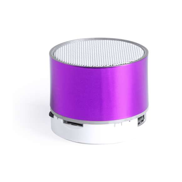 Compacto altavoz de conexión Bluetooth® con interior iluminado. Superficie exterior especialmente diseñada para marcaje en láser y así iluminar el logotipo marcado. De diseño bicolor con suave acabado y conexión Bluetooth® 3.0, ofrece 3W de potencia, tiene función de manos libres, una ranura para tarjetas micro SD de hasta 32 GB de capacidad, función radio FM, entrada auxiliar de línea mediante conexión jack de 3,5mm y soportes de goma antideslizantes en la base. Compatible con iOS y Android, incluye cable de carga mini USB, cable auxiliar jack de 3,5mm y viene presentado en atractiva caja de diseño. Con base antideslizante.