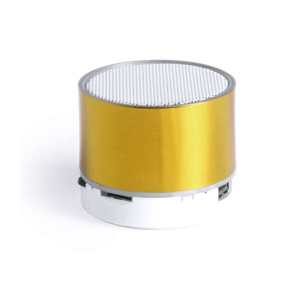 Compacto altavoz de conexión Bluetooth® con interior iluminado. Superficie exterior especialmente diseñada para marcaje en láser y así iluminar el logotipo marcado. De diseño bicolor con suave acabado y conexión Bluetooth® 3.0, ofrece 3W de potencia, tiene función de manos libres, una ranura para tarjetas micro SD de hasta 32 GB de capacidad, función radio FM, entrada auxiliar de línea mediante conexión jack de 3,5mm y soportes de goma antideslizantes en la base. Compatible con iOS y Android, incluye cable de carga mini USB, cable auxiliar jack de 3,5mm y viene presentado en atractiva caja de diseño. Con base antideslizante.