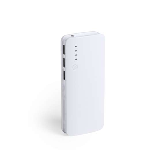 Batería auxiliar externa de gran capacidad de carga -10.000 mAh-. Con salida USB triple para cargar hasta 3 dispositivos de forma simultánea, ledes indicadores de estado de carga, diseño curvado con cuerpo en color blanco y laterales en vivos colores, con amplia superficie de marcaje. Presentada en atractiva caja de diseño.Las capacidades mostradas en todas nuestras baterías auxiliares externas son reales, incorporando todas ellas baterías de grado A y no recicladas, con una vida útil de al menos 500 ciclos de carga y según normativa CE. Además, están fabricadas conforme a los estándares RoHS y en cumplimiento con los siguientes requisitos de seguridad: Sistema de protección contra sobrecarga del power bank. Sistema de protección contra descarga completa que proporciona una mayor durabilidad del power bank. Sistema de bloqueo para evitar cortocircuitos. Sistema de transferencia de carga constante, acorde con la capacidad del dispositivo de destino.