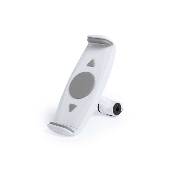 Original soporte para dispositivos móviles de hasta 10 pulgadas para acople a la barra del cabecero del coche. En variada gama de colores, giratorio 360º y con gomas anti deslizantes de alta sujeción.
