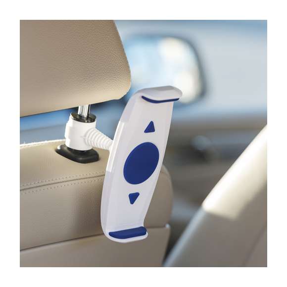 Original soporte para dispositivos móviles de hasta 10 pulgadas para acople a la barra del cabecero del coche. En variada gama de colores, giratorio 360º y con gomas anti deslizantes de alta sujeción.