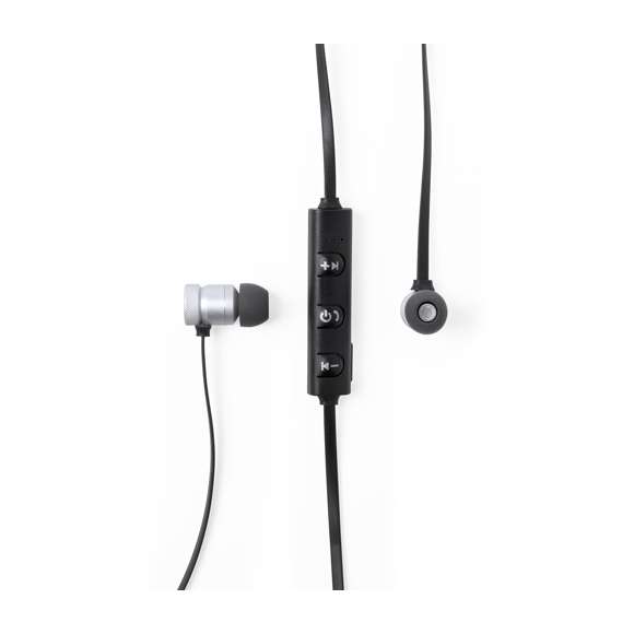 Auriculares intraurales con conexión Bluetooth®, suave cuerpo de aluminio e imanes de sujeción. Disponibles en variada gama de vivos colores, con panel de control a juego integrado en cable, cable de recarga incluido y presentados en atractiva caja de diseño.