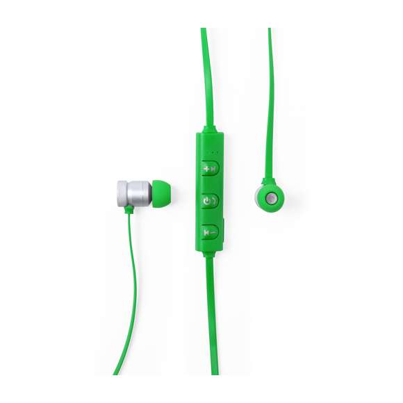 Auriculares intraurales con conexión Bluetooth®, suave cuerpo de aluminio e imanes de sujeción. Disponibles en variada gama de vivos colores, con panel de control a juego integrado en cable, cable de recarga incluido y presentados en atractiva caja de diseño.