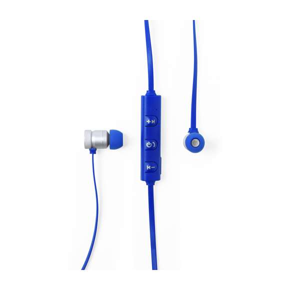 Auriculares intraurales con conexión Bluetooth®, suave cuerpo de aluminio e imanes de sujeción. Disponibles en variada gama de vivos colores, con panel de control a juego integrado en cable, cable de recarga incluido y presentados en atractiva caja de diseño.