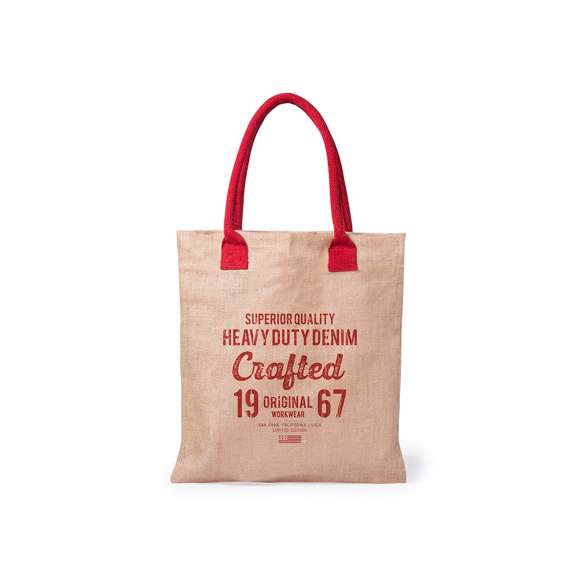 Bolsa de yute con asas de algodón medianas y reforzadas en variada gama de vivos colores. Resistencia hasta 9kg de peso.