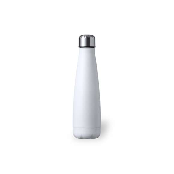 Bidón fabricado en acero inox de 630ml, con tapón de seguridad a rosca. Acabado mate en vivos y variados colores; presentado en caja individual.