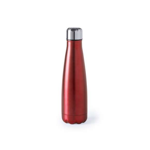 Bidón fabricado en acero inox de 630ml, con tapón de seguridad a rosca. Acabado mate en vivos y variados colores; presentado en caja individual.