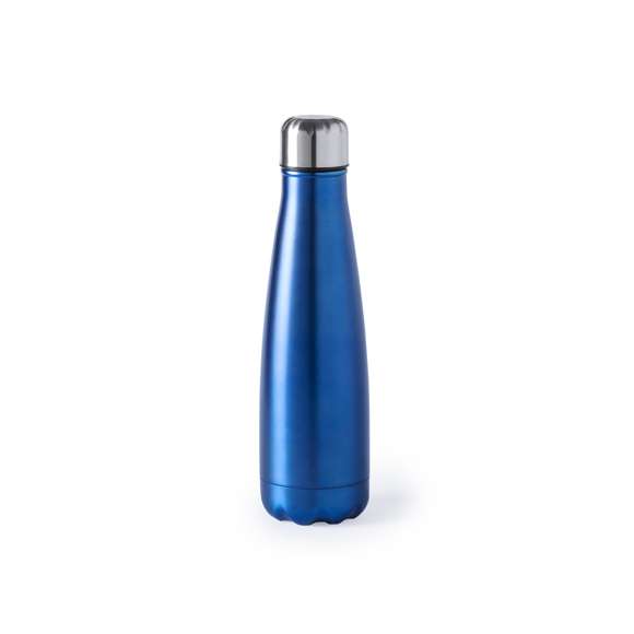 Bidón fabricado en acero inox de 630ml, con tapón de seguridad a rosca. Acabado mate en vivos y variados colores; presentado en caja individual.