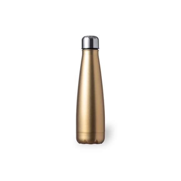 Bidón fabricado en acero inox de 630ml, con tapón de seguridad a rosca. Acabado mate en vivos y variados colores; presentado en caja individual.